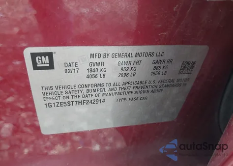 2017 Chevrolet Malibu 1Lt from USA, damaged, VIN 1G1ZE5ST7HF242914